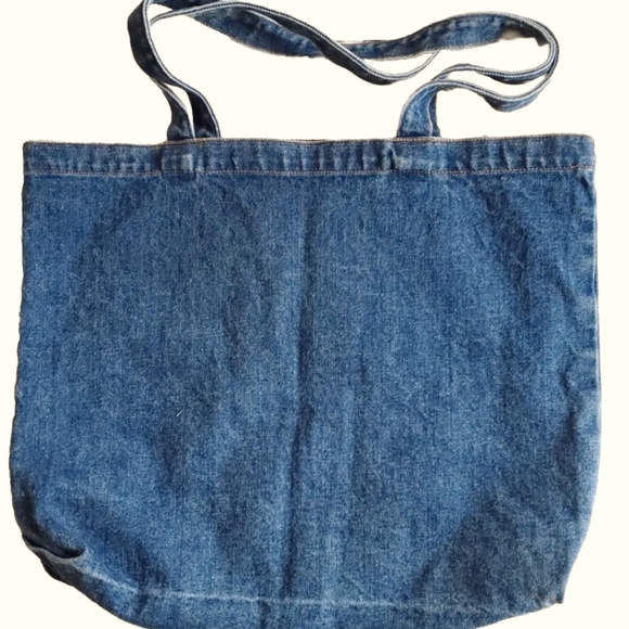 Handmade Denim Tote Bag With Red Flannel Lining And Three Applique' Cats - Picture 2 of 9